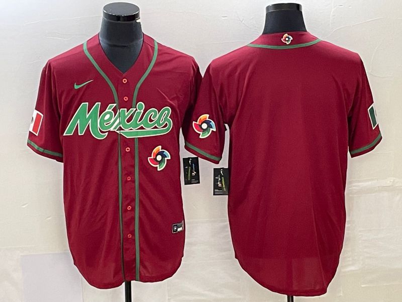 Men 2023 World Cub Mexico Blank Red Nike MLB Jersey3